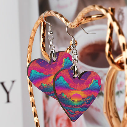 In the Clouds Heart Wooden Earrings