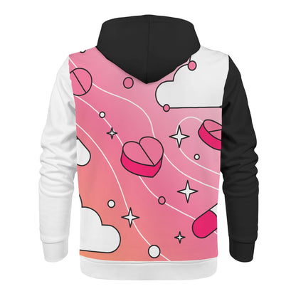 Love Is A Drug Mens Full Zip Hoodie (white sleeve)