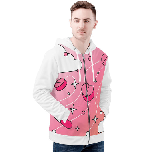 Love Is A Drug Mens Full Zip Hoodie (white sleeve)