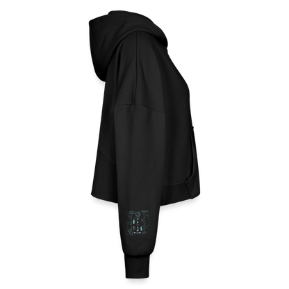 Flow Through What You Go Through Cropped Hoodie & Jogger Short Set - black