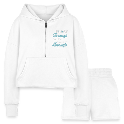 Flow Through What You Go Through Cropped Hoodie & Jogger Short Set - white