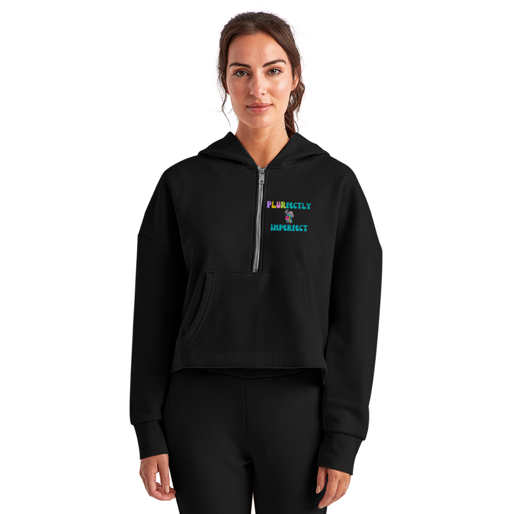 PLURfectly Imperfect Half Zip Cropped Hoodie - black