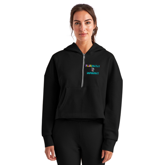 PLURfectly Imperfect Half Zip Cropped Hoodie - black