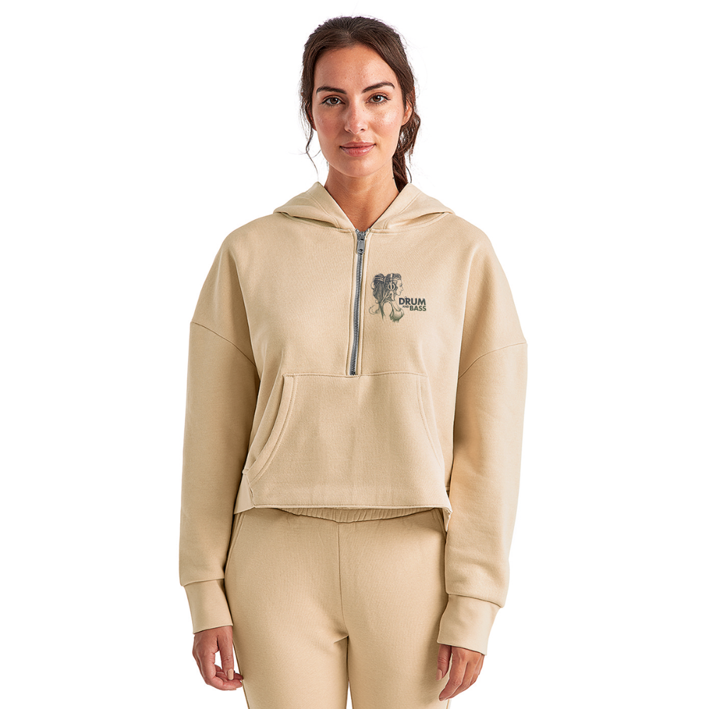 Drum and Bass Queen Half Zip Cropped Hoodie - nude