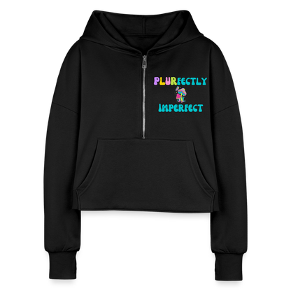 PLURfectly Imperfect Half Zip Cropped Hoodie - black