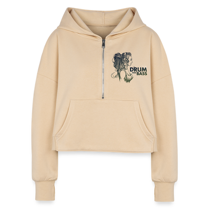 Drum and Bass Queen Half Zip Cropped Hoodie - nude