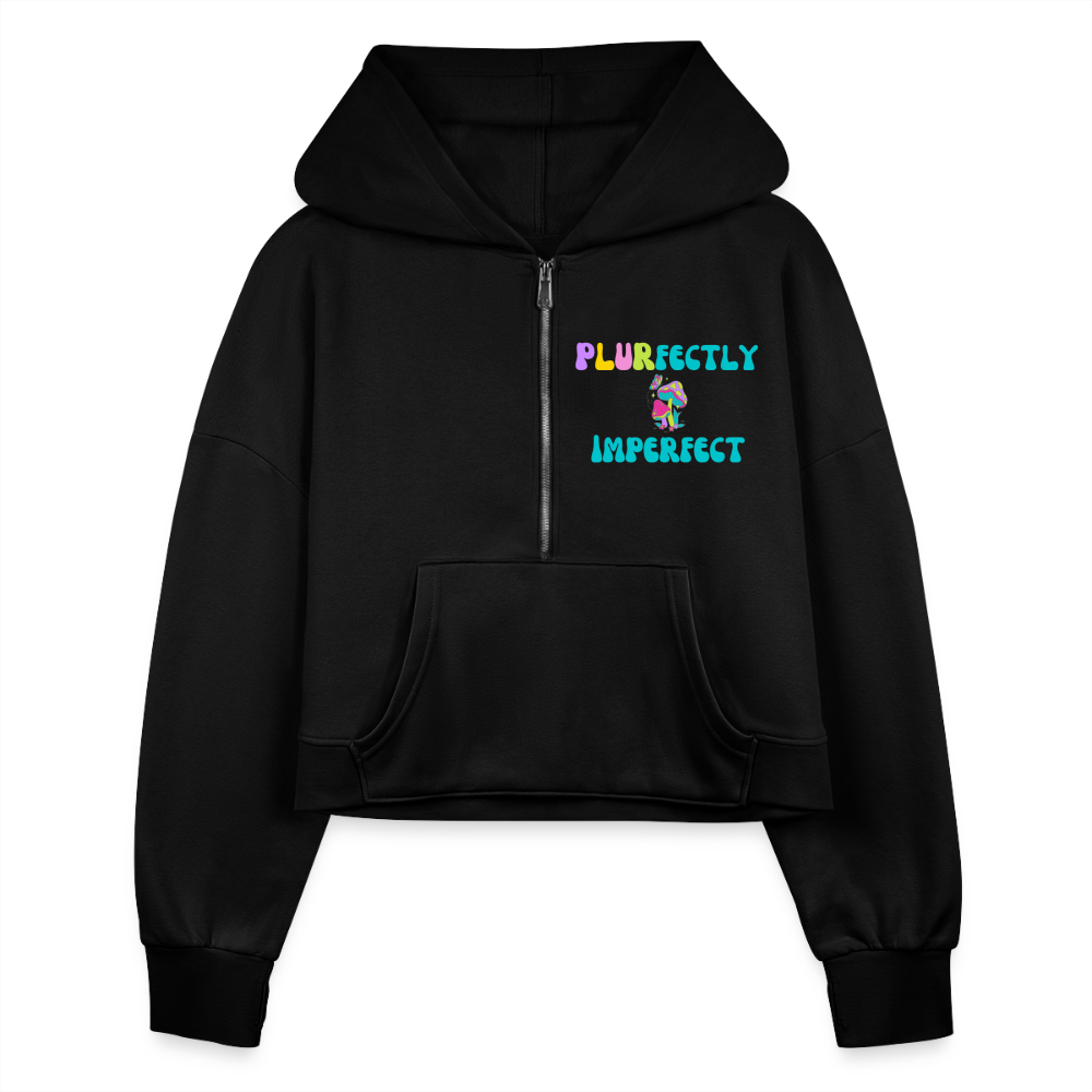 PLURfectly Imperfect Half Zip Cropped Hoodie - black