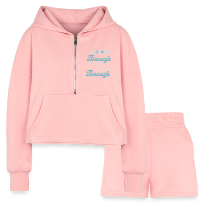 Flow Through What You Go Through Cropped Hoodie & Jogger Short Set - light pink