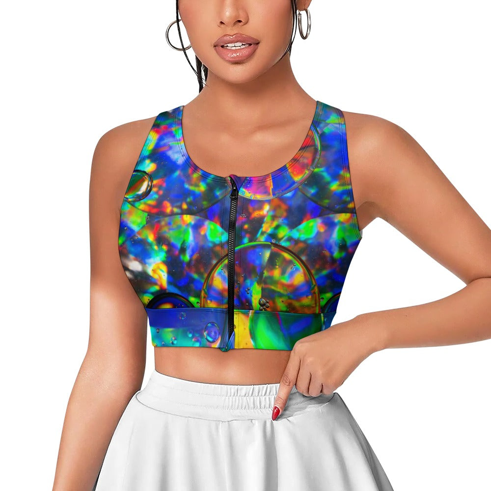 Bubble Galaxy Zipper Crop