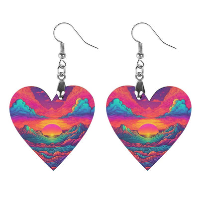 In the Clouds Heart Wooden Earrings