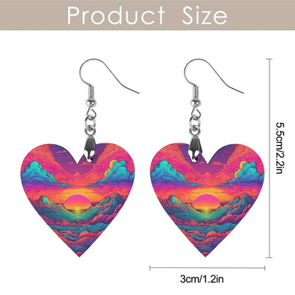 In the Clouds Heart Wooden Earrings