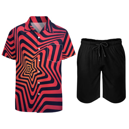 Red Illusions Shorts Set