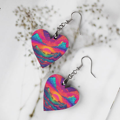 In the Clouds Heart Wooden Earrings