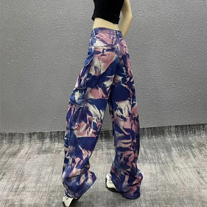 Tie Dye Wide Leg Cargo Pants