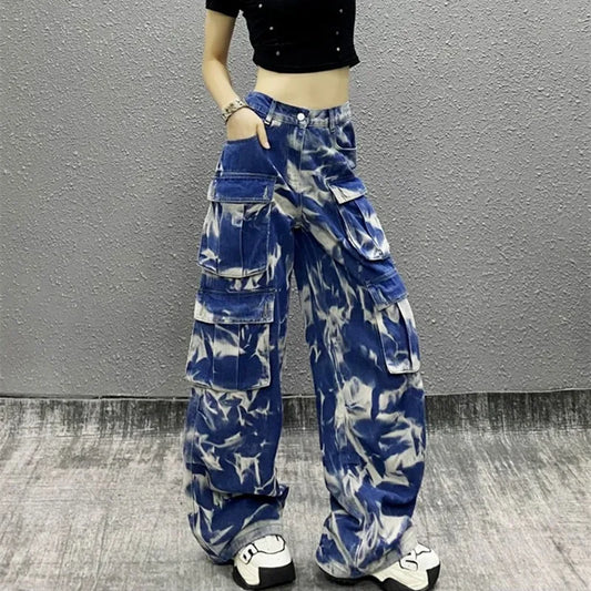 Tie Dye Wide Leg Cargo Pants