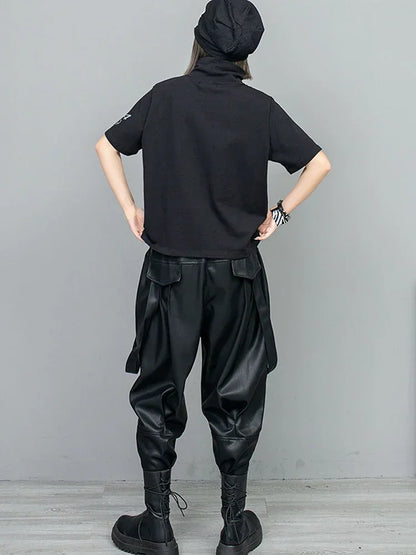 Patchwork PU Harem Pants