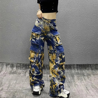 Tie Dye Wide Leg Cargo Pants