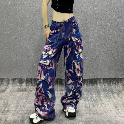 Tie Dye Wide Leg Cargo Pants