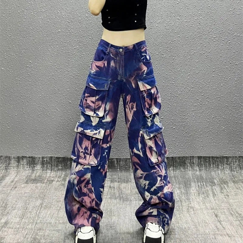 Tie Dye Wide Leg Cargo Pants