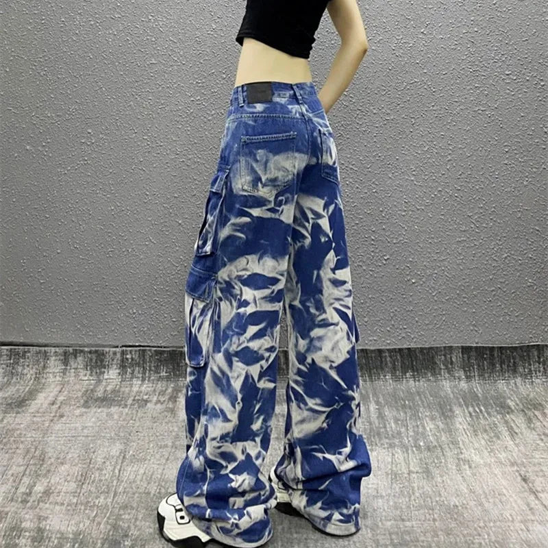 Tie Dye Wide Leg Cargo Pants