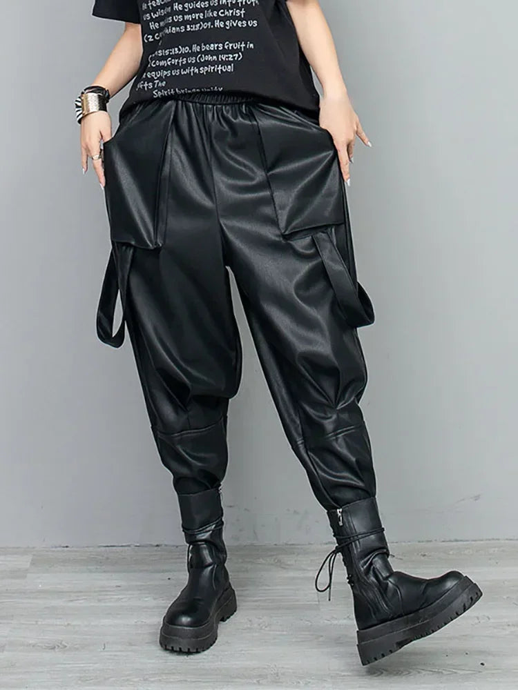 Patchwork PU Harem Pants