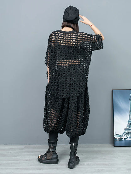 Mesh Grid Harem Pants Set