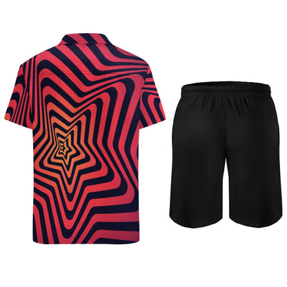 Red Illusions Shorts Set