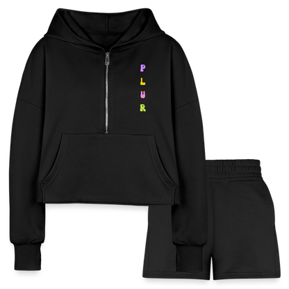 PLUR Women’s Crop Hoodie & Short Set - black