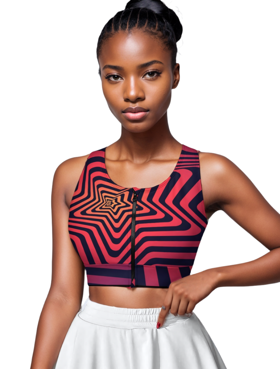 Red Illusions Zipper Crop