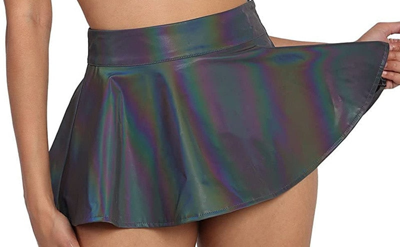 Opal Holographic Skater Skirt Holograph Rave Skirt CHOOSE LENGTH