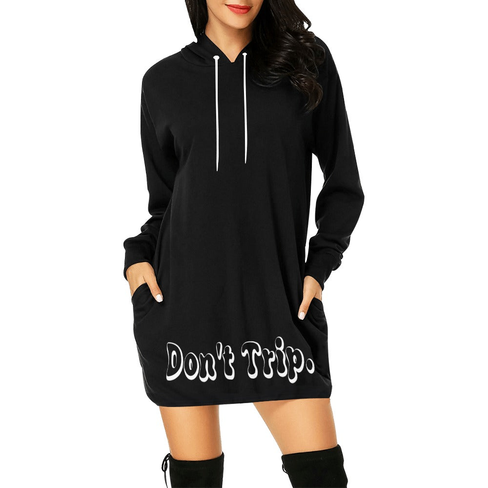 Don't Trip. Trip. BLK Women's All Over Print Hoodie Mini Dress - Garden Of EDM