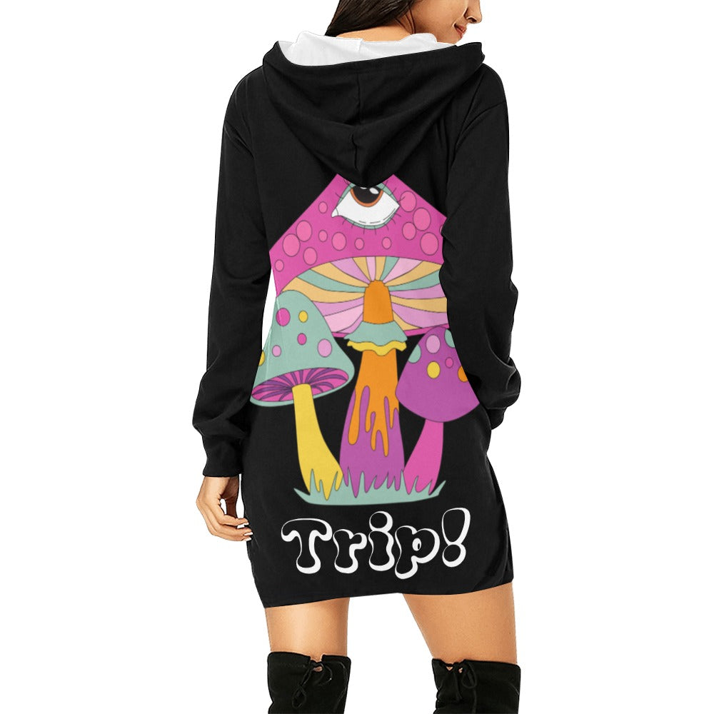 Don't Trip. Trip. BLK Women's All Over Print Hoodie Mini Dress - Garden Of EDM